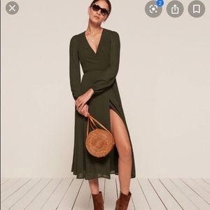 Reformation Nicole Dress in Hunter Green